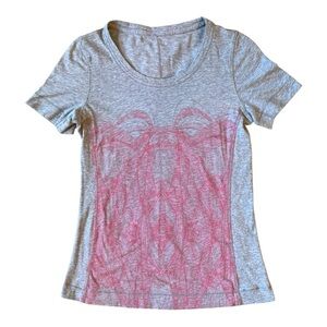 Vintage Lululemon Grey Cotton Tee Pinkelicious Palm Print SZ 6/8